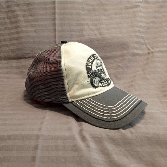 Men's John Deere Grey, Black, and White Ballcap: Graphic Print with Mesh Back - Picture 9 of 13